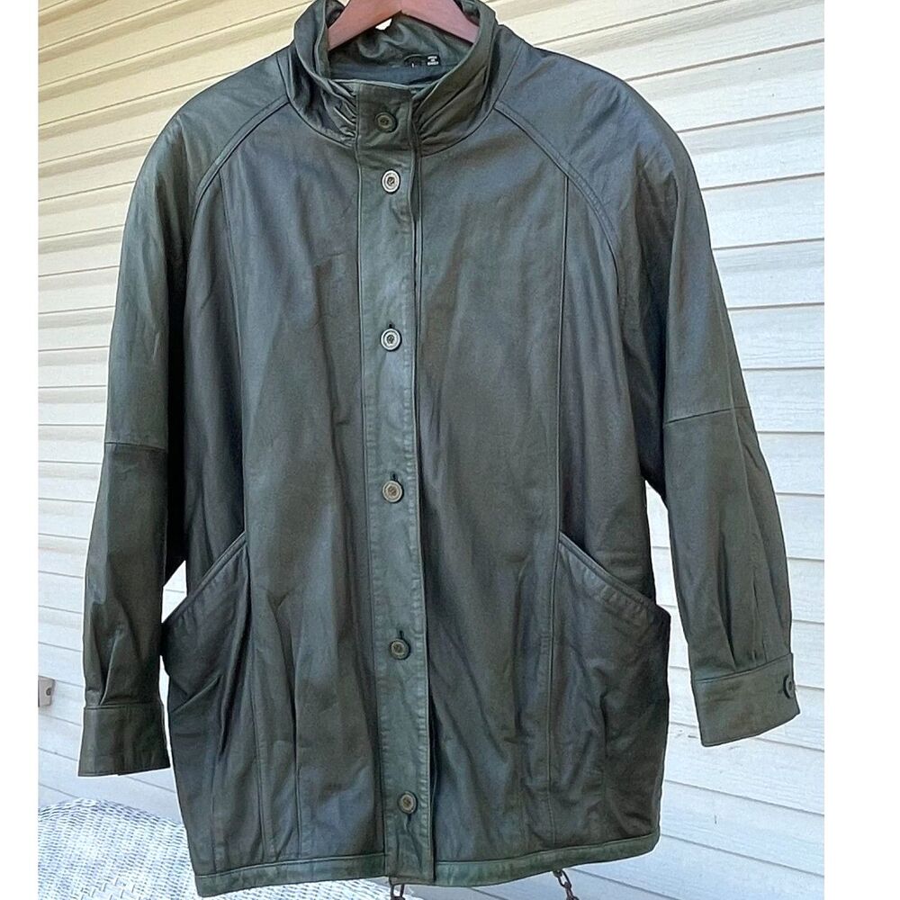 Jacqueline Ferrar Vintage Green Genuine Leather Coat Women’s L Made in Korea